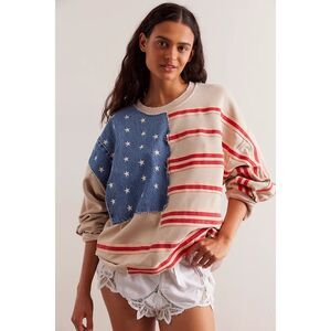 Tricia Fix Sweatshirt We the Free - Red, Blue, Cream NWT Oversized XS